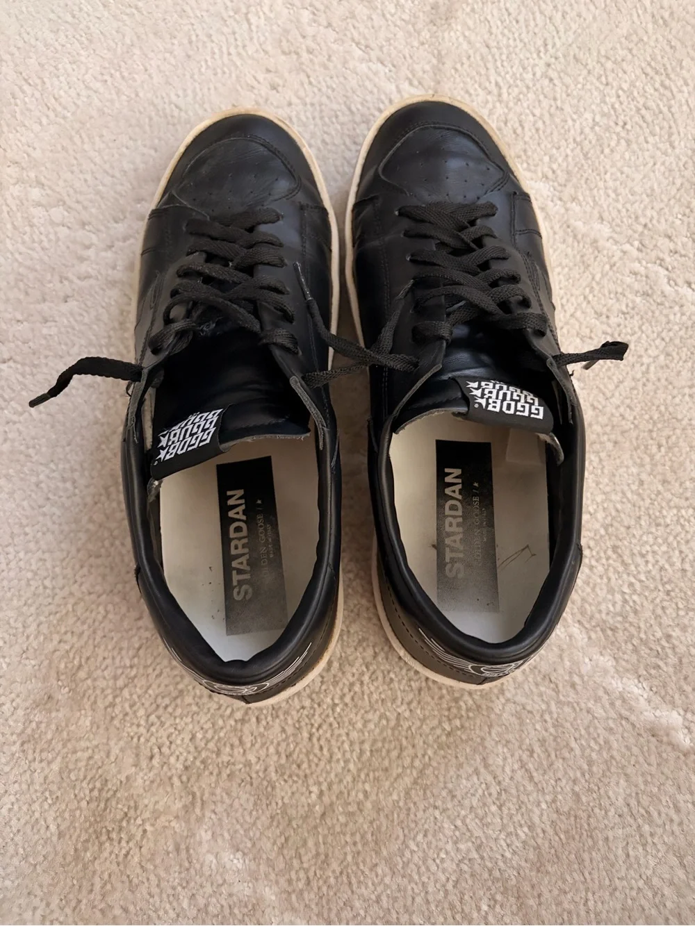 Golden Goose Men’s Black Leather Low-Top Sneakers with Off-White Sole